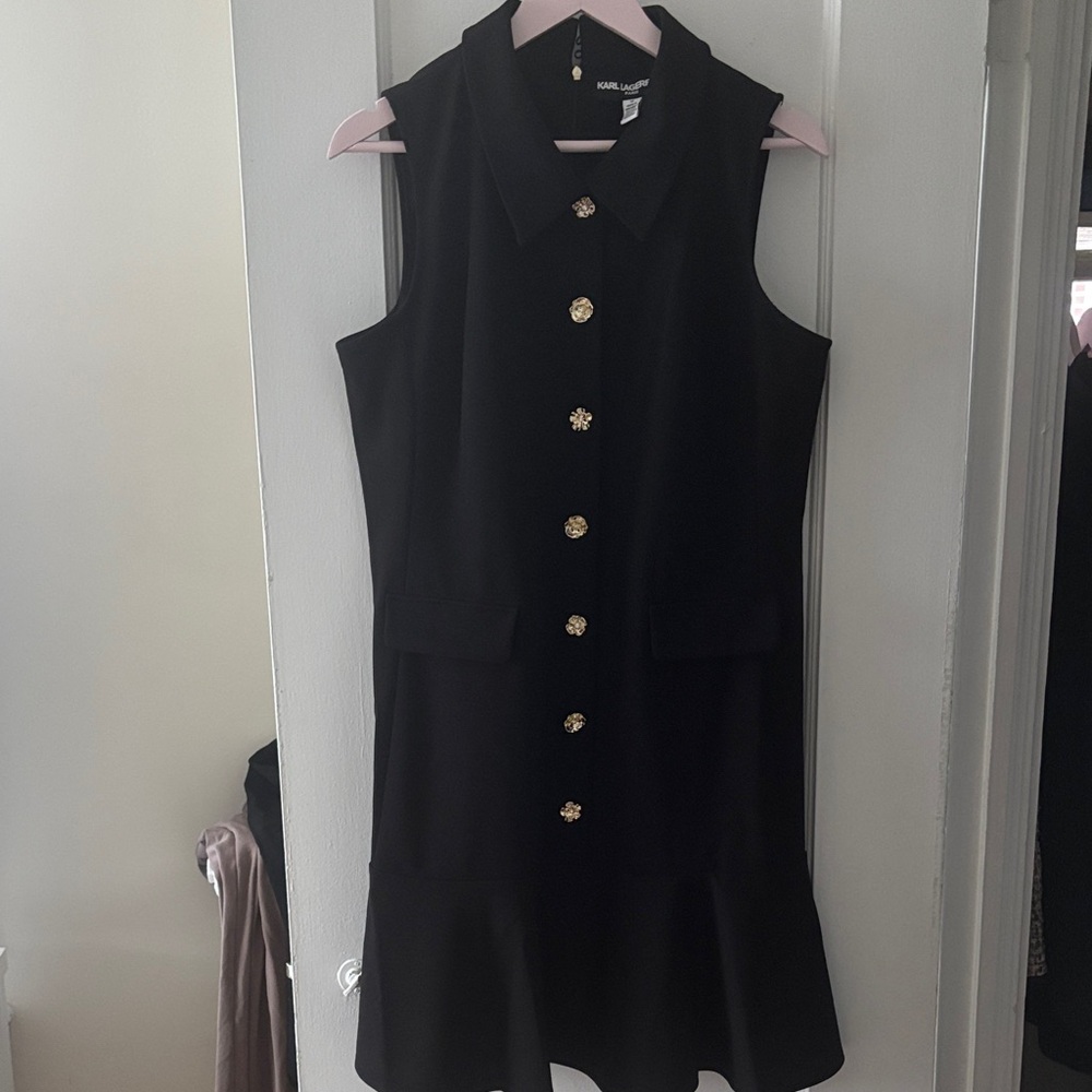 Karl Lagerfeld Black Button-Down Mini Dress